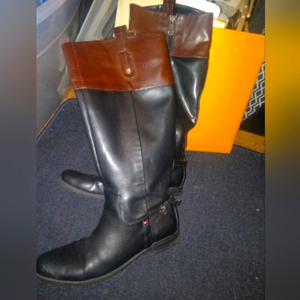 Tommy Hilfiger Black n Brown leather knee high zip riding boots